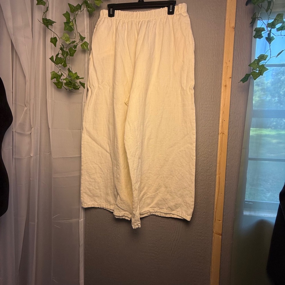 Bryn Walker Cream Linen Wide Leg Lantern Pants High Rise Large Made in USA - Picture 2 of 10